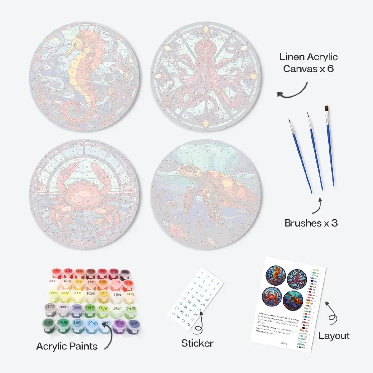 Sets de Table La Vie Marine (4 Pièces) - Peinture par Numéros 1 - Paint by Numbers The Sea Life Placemats (4 Pieces) - Paint by number