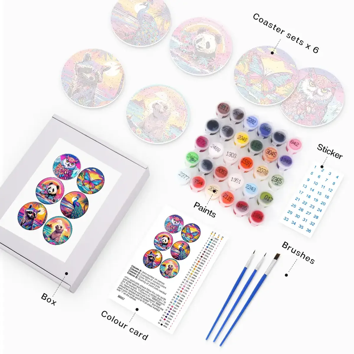 Sous-verres DIY Animaux et Oiseaux Mignons 1 - Paint by Numbers Cute Animals and Birds Coasters DIY paint By Numbers 1 1 - Paint by Numbers