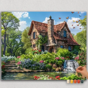 House and Red Flowers