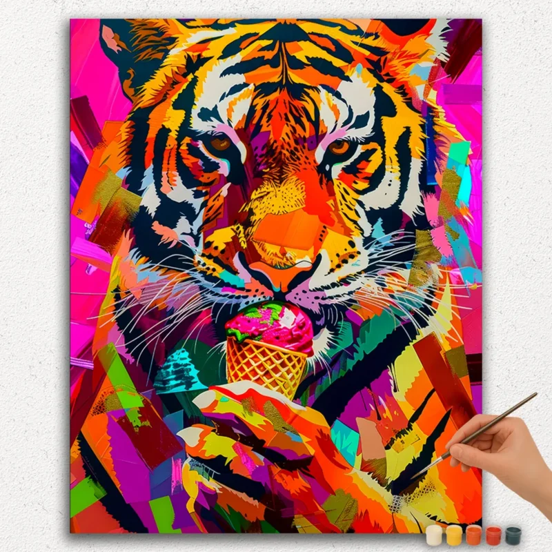 Tiger enjoying Ice-cream Paint by Numbers