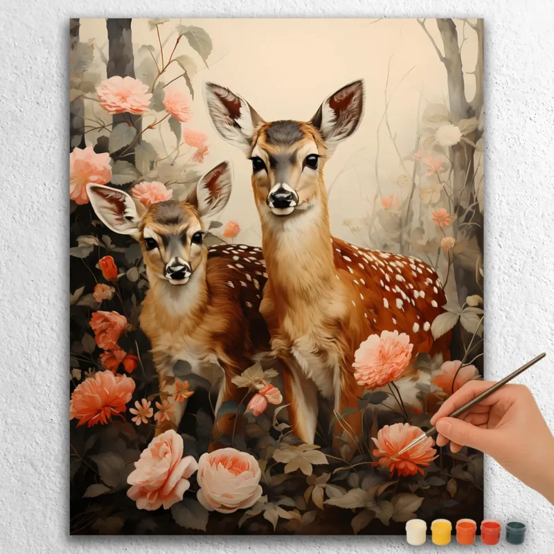 Two Deer in Flower Garden