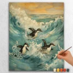 Baby Penguin Playing on The Waves