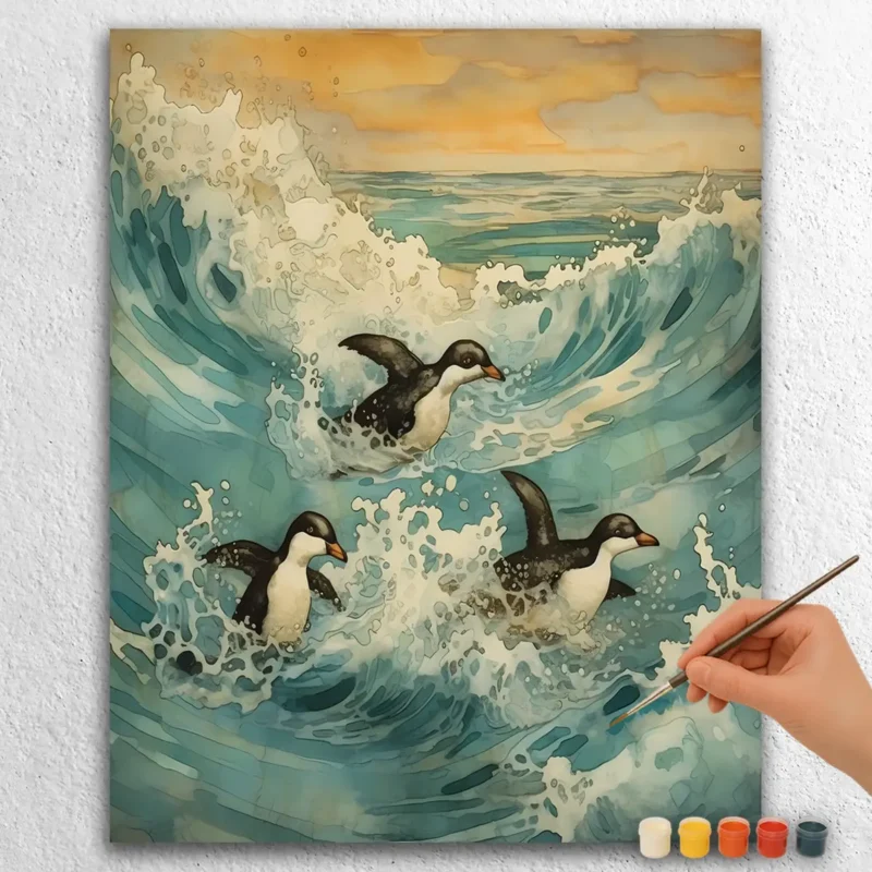 Baby Penguin Playing on The Waves