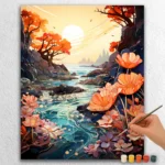 Pink Flowers and River