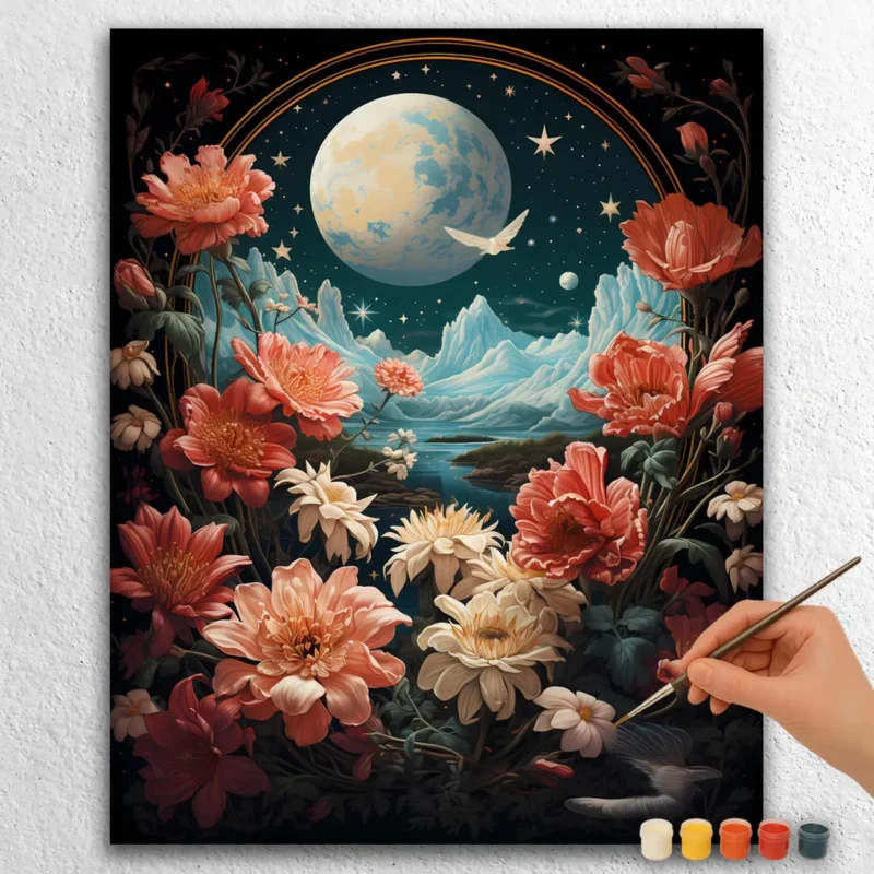 Flowers and Moon Cosmic Spring