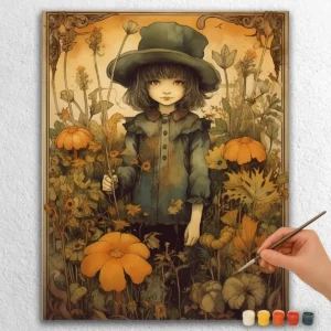 Cute Witch in Flower Field