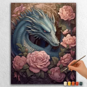 Dark Fantasy Dragon with Flowers