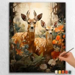 Flowers and Two Deer