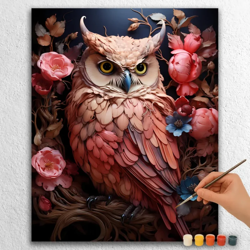 Dusty Pink Owl And Flowers