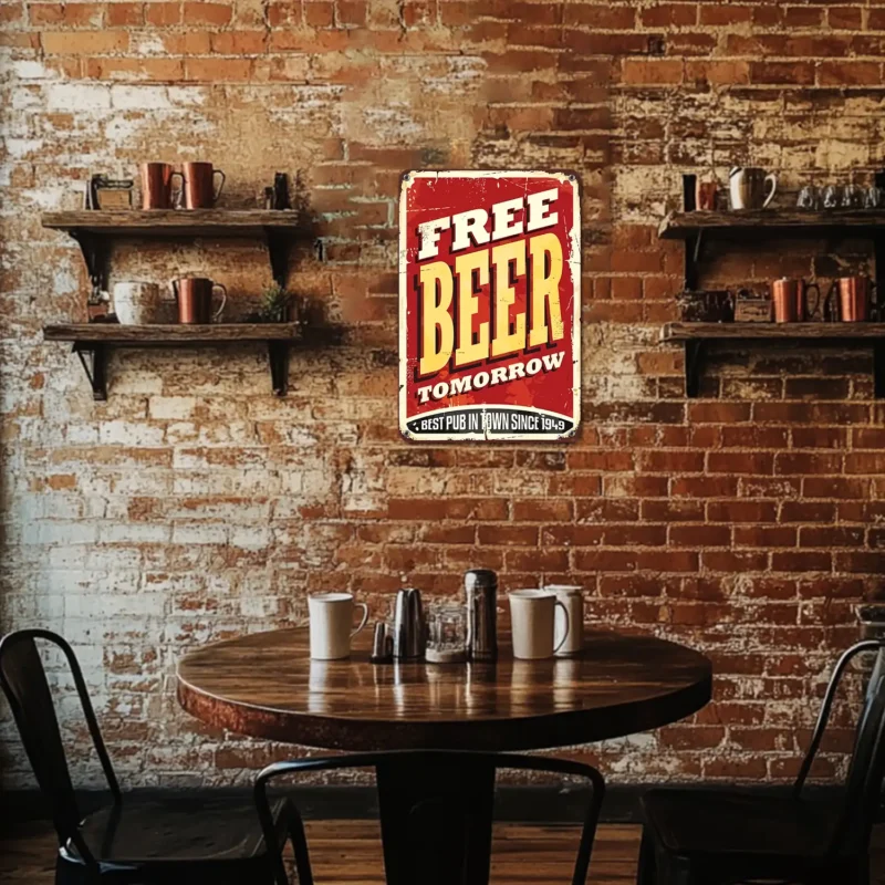 Free Beer Tomorrow - DIY Metal Bar Poster