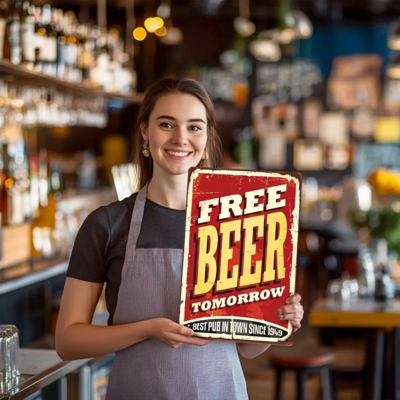 Free Beer Tomorrow - DIY Metal Bar Poster