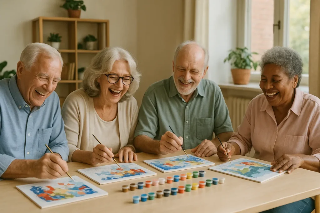 3 Reasons Why Seniors should Start Paint by numbers? 2 - Paint by Numbers Happy old aged people working on DIY painting Kits