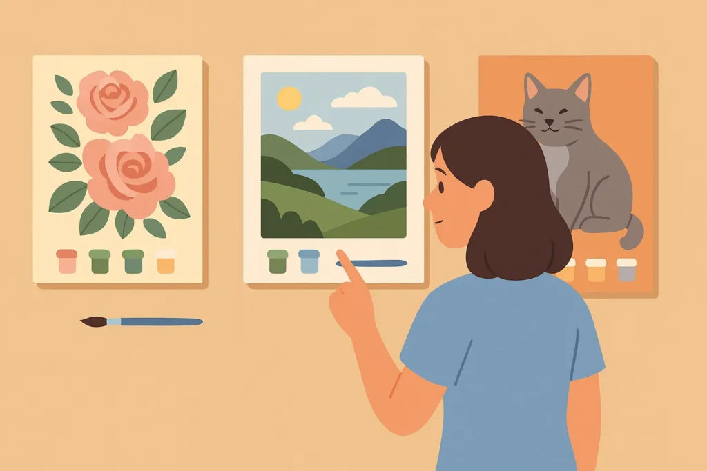 Benefits of Paint by Numbers for Mental Wellness 7 - Paint by Numbers A girl selecting a paint by numbers kit