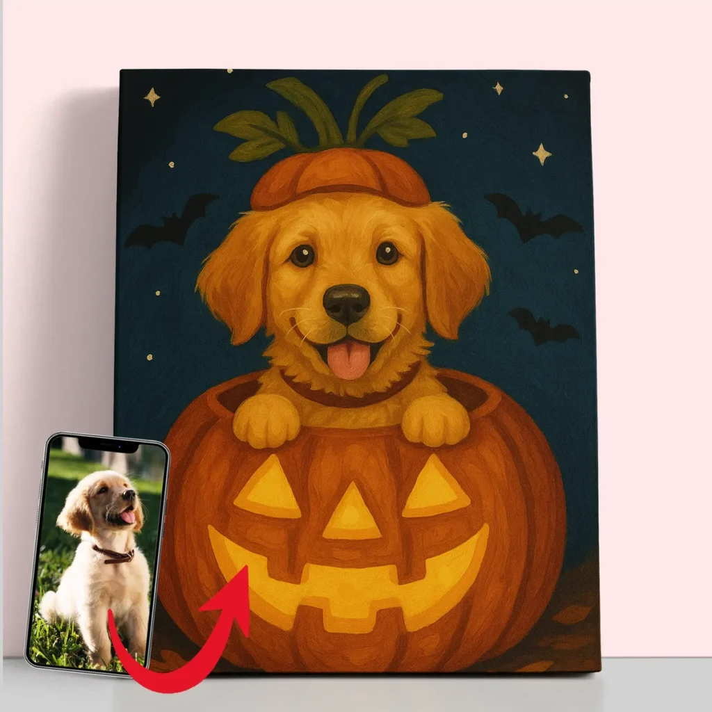 Paws, Potions & Portraits: Custom Halloween Masterpiece of Your Pet 3 - Paint by Numbers Cute Dog in pumpkin - Custom halloween pet portrait